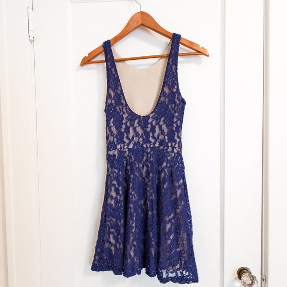 Nordstrom Low-back Dress Blue Lace/Cream - Picture 3 of 5